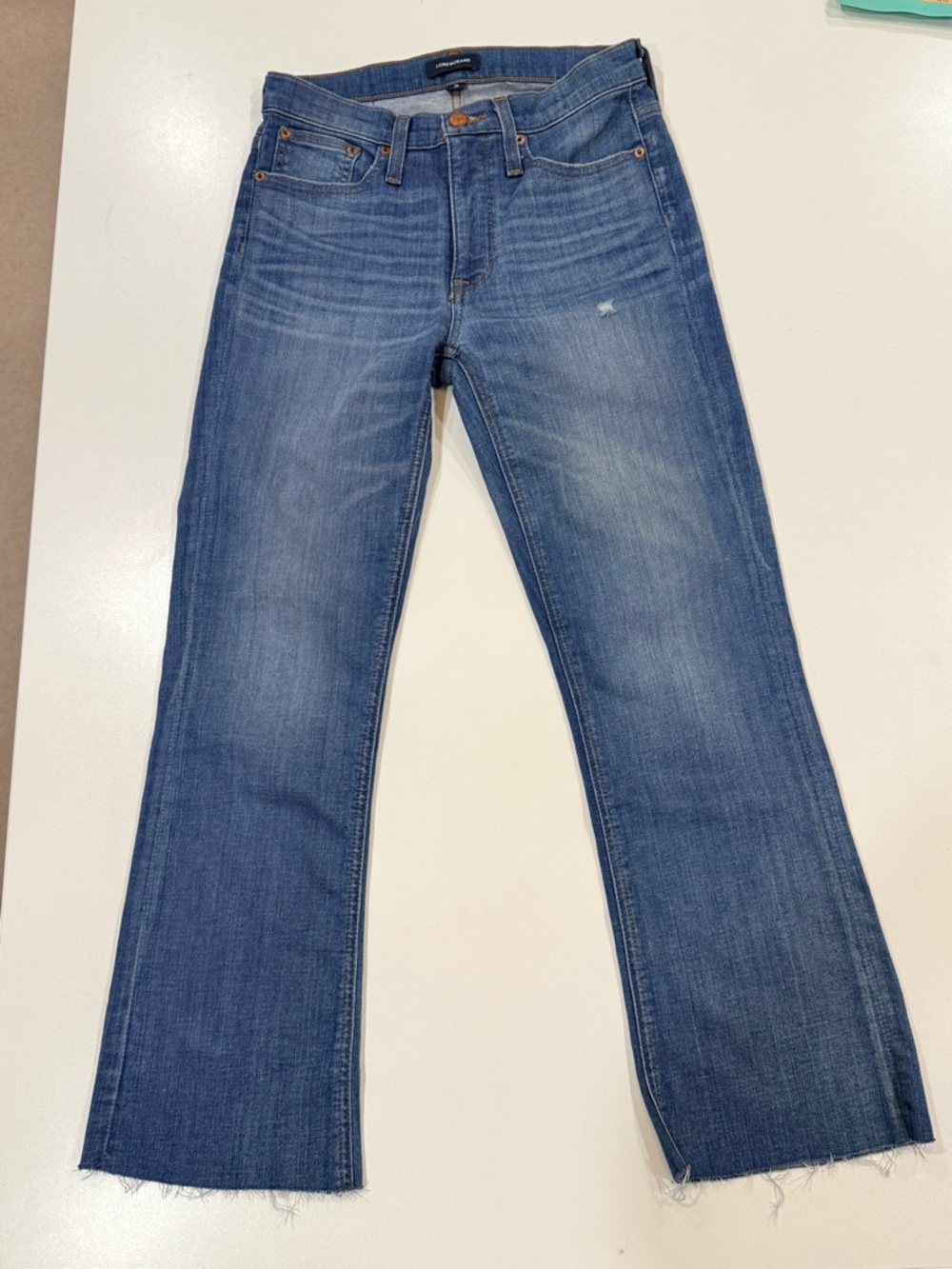 J.Crew Billie Demi Boot Crop Jeans Size 26 Medium Wash Raw Hem Stretch - Picture 2 of 9